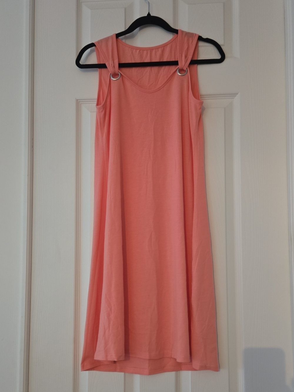 Sleeveless Coral Dress with Ring-Shoulder Detail